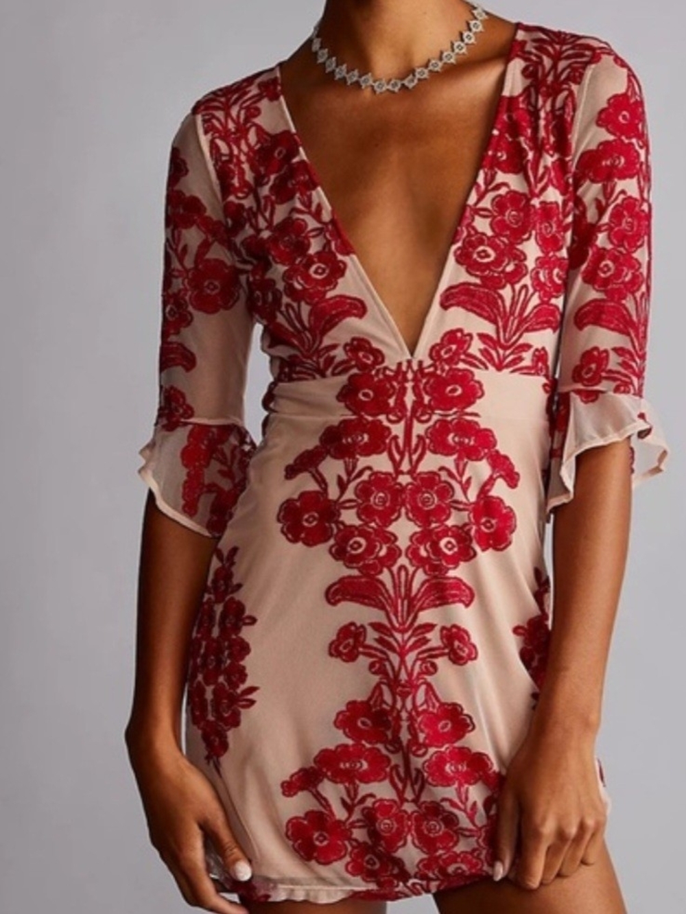 $248 NWT For Love & Lemons XS Temecula Embroidered V-Neck Mini Dress